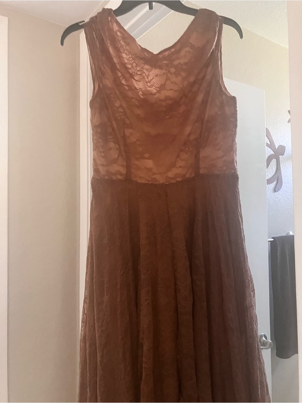 Midi Lace A-Line Dress in Rust Brown